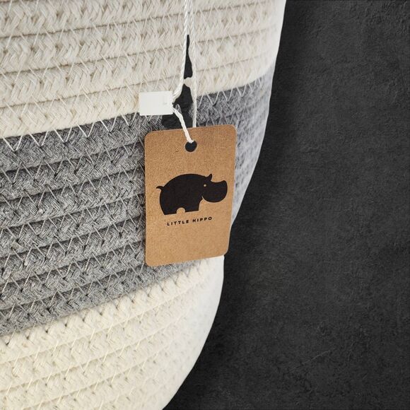 Little Hippo Set 2 Fabric Storage Baskets Grey White Neutral Home Organization - Picture 11 of 13